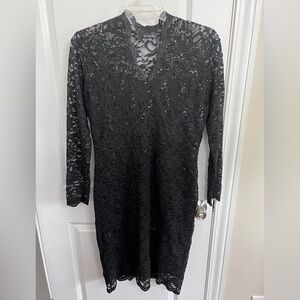 MARINA Black V-Neck Long Sleeve Sheath Dress - Brand New Never Worn